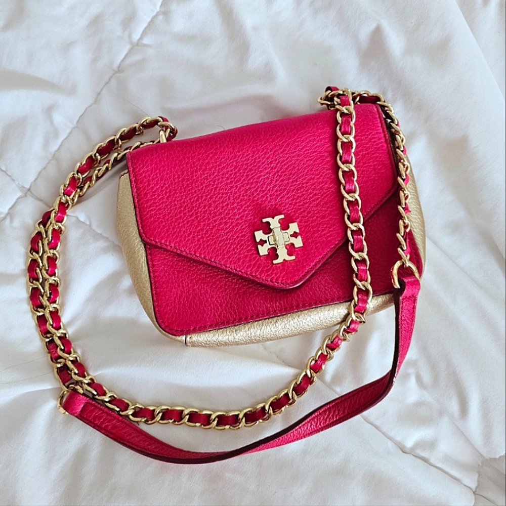 Tory Burch Rose Pink & Gold Georgia Chain Strap Turnlock Crossbody/Shoulder Bag
